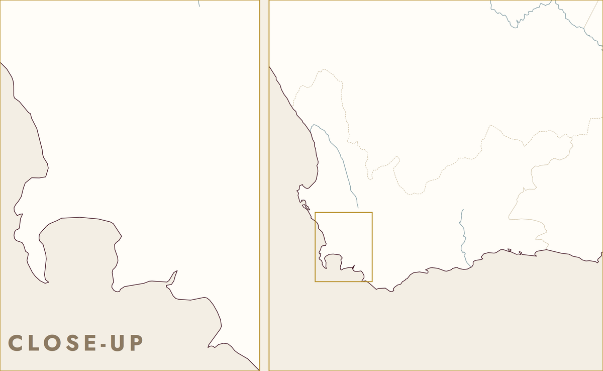 Blank map of the Cape Winelands and the Western Cape, South Africa